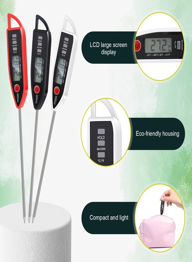 Copkim 6 Set Waterproof Food Thermometer for Water, Liquid, Candle and Cooking Digital Meat Thermometer with Long Probe Instant Read for Kitchen BBQ Grill Candy (Black,White,Red) - Image 3